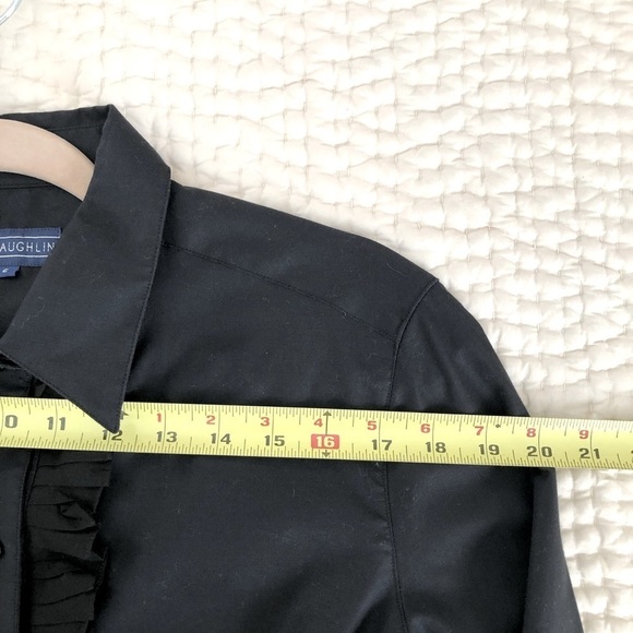 J. McLaughlin Ruffle Front Button Down Shirt Black Cotton Blouse Size 6 EUC - Picture 6 of 11